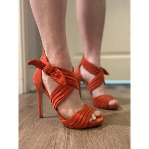 GUESS Orange Suede Ankle Wrap Stiletto Heels Shoes Bow Accent Size 37 US 6.5-7